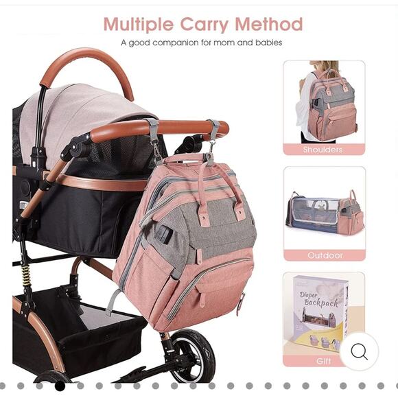 MULTI Compartment diaper bag with changing pad, USB & foldable crib - Picture 10 of 15